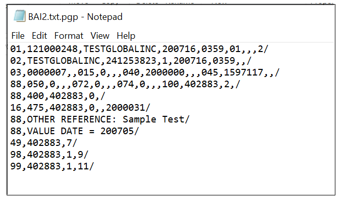 Templates for BAI2 file format