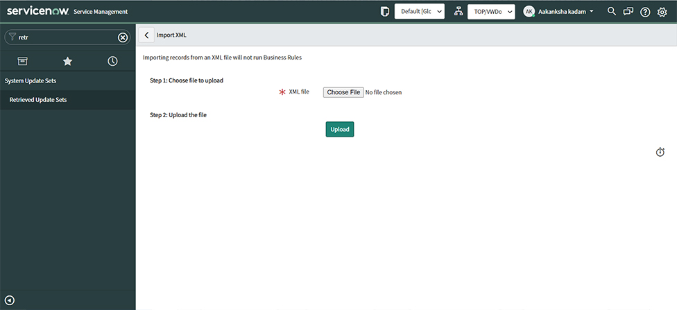 Import update set from XML